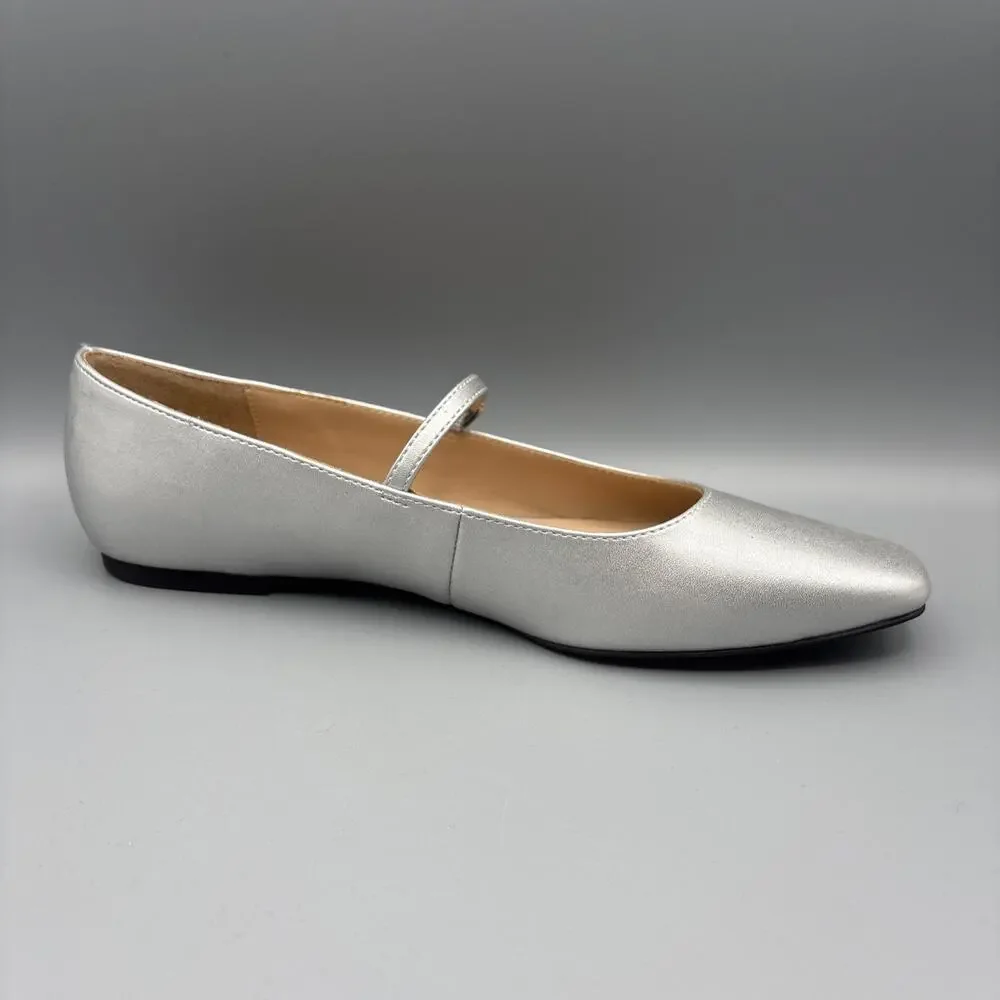 LOFT Ballet Flats Size 9 Silver Mary Jane Shoes Square Toe Wedding Glam Fairy
